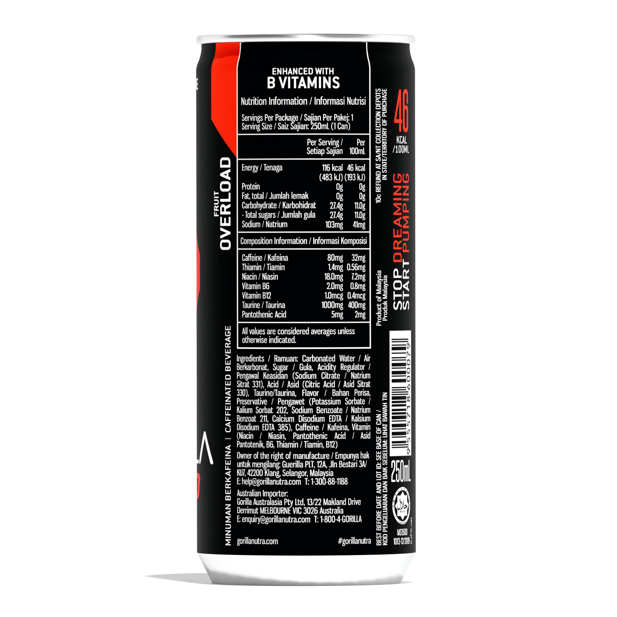 GORILLA Turbo Fruit Overload 250mL x 24 Cans/Carton